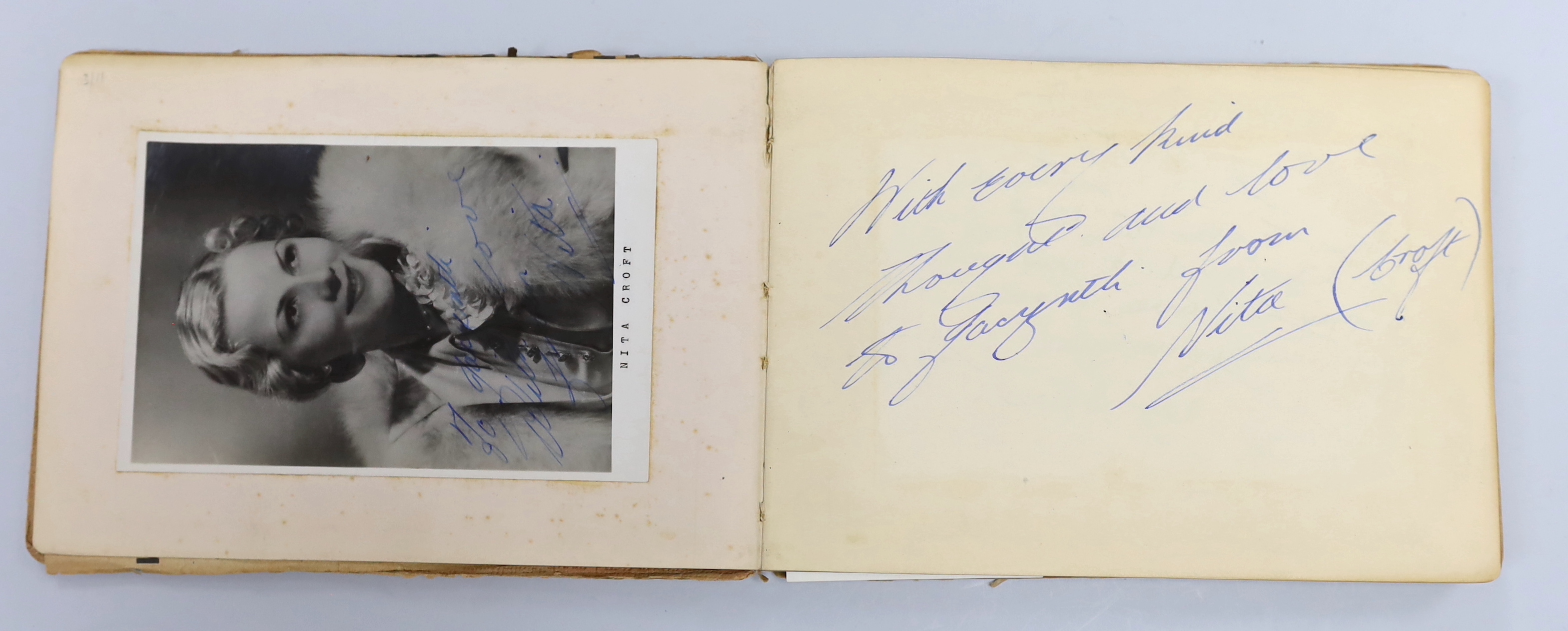 An autograph album of 1920's-30's singers and film stars including signed photos, etc. signatures include; Leslie Hatton, Ivor Novello, Margaret Rutherford, Richard Attenborough